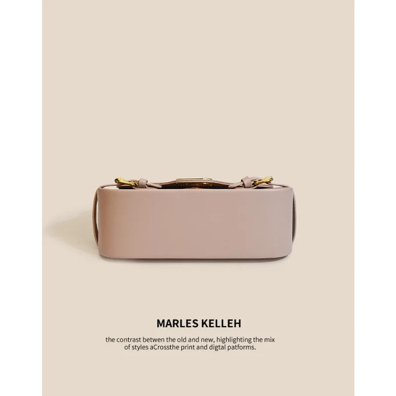 Luxury women's crossbody bag with color-blocking and stitching, box-style multi-color textured light luxury commuter bag.