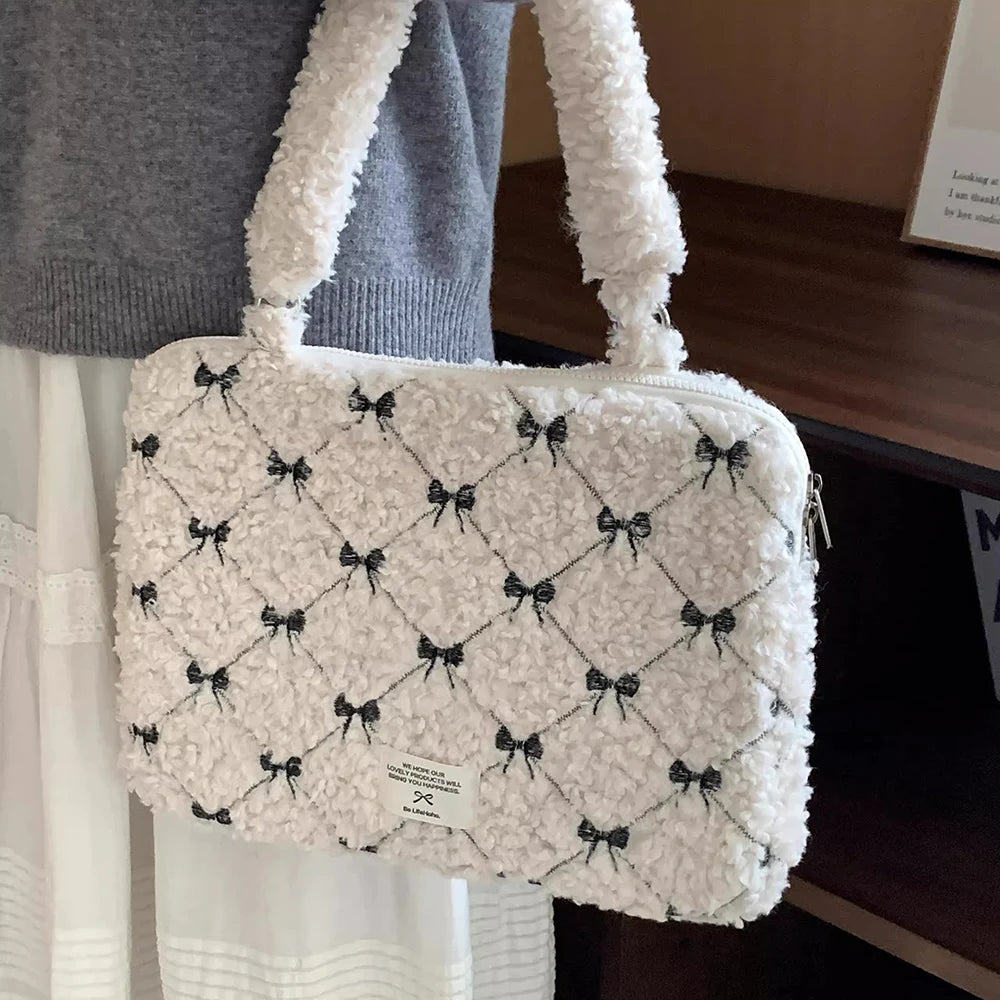 Cute Laptop Bag 13.3 14 15.6 For Macbook Air Pro 13 15 16 HP Huawei Asus Acer Dell Xiaomi Lenovo plush Shoulder Handbag