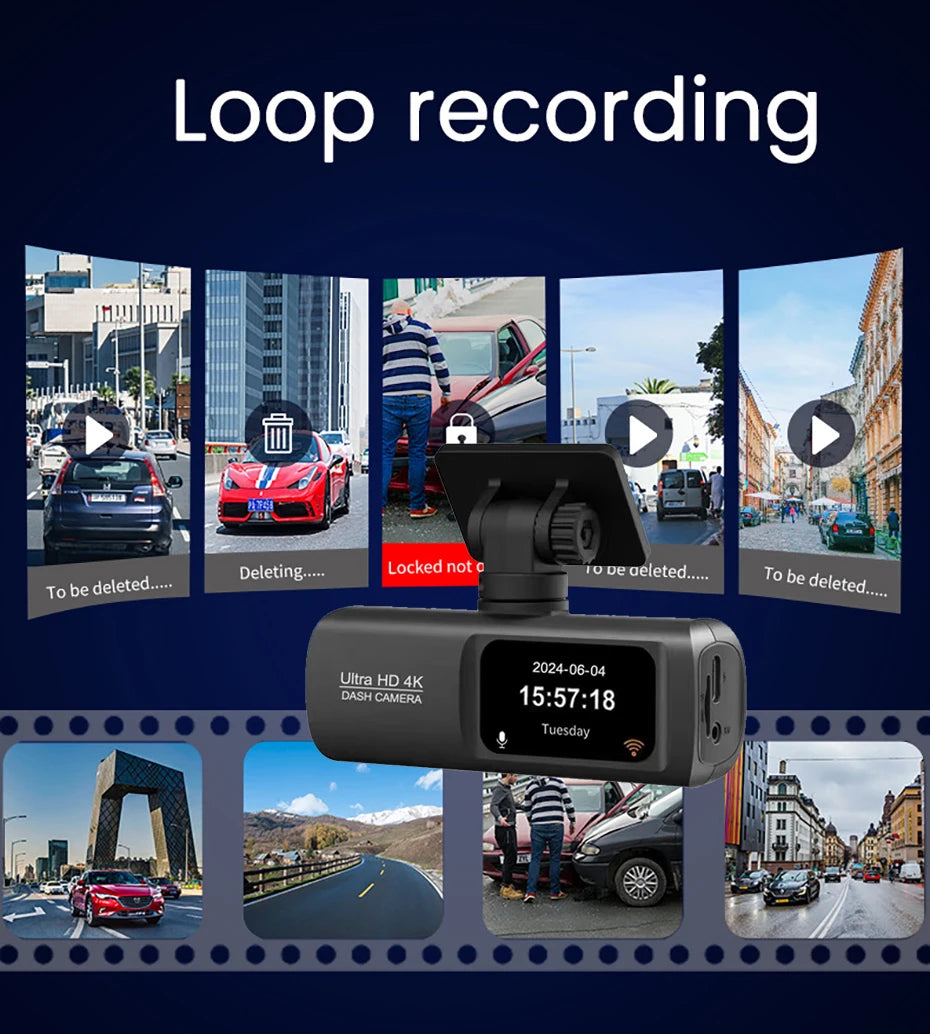 Dash Cam 4K UHD for Car Camera Front Rear Dual Lens With GPS WiFi 24h Parking Mode Night Vision Car DVR Video Registrator