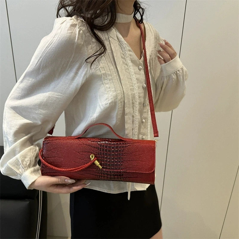 Luxury Design Top-Handle Bag For Women Evening Handbag Long Purse, Crocodile Pattern Crossbody Shoulder Bags Fashionable Outfits