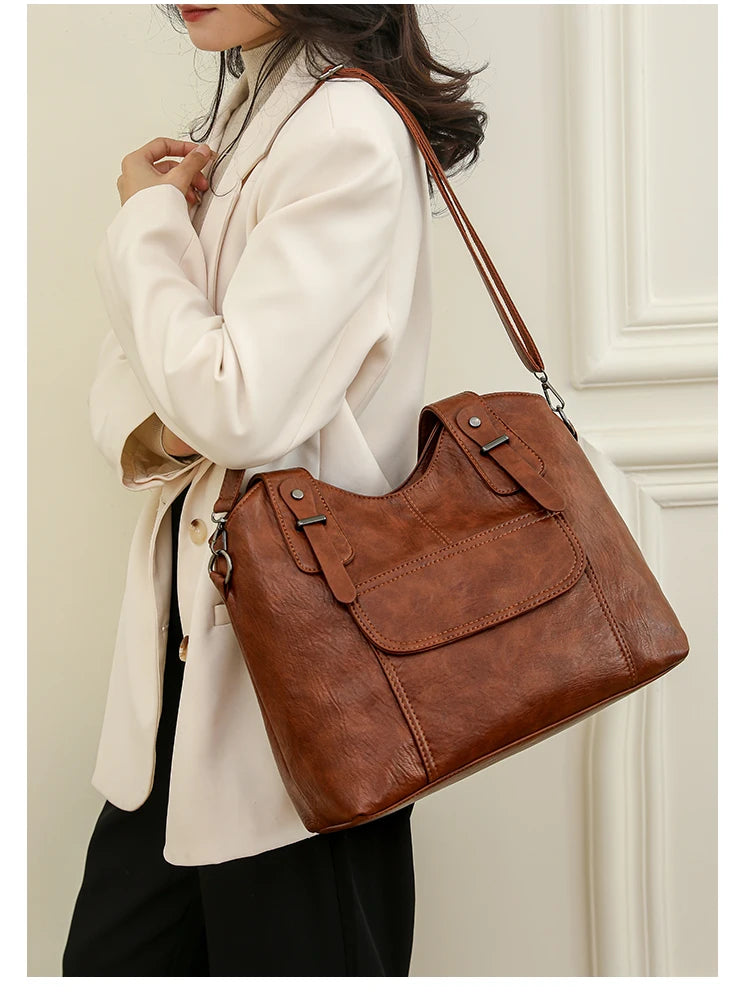 Luxury Soft Leather Handbags Designer Retro Crossbody Bags for Women 2023 New Large Capacity Ladies Shoulder Messenger Bag