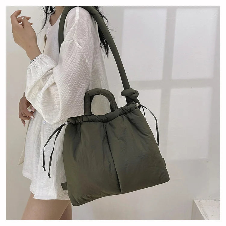 Women Shoulder Crossbody Bags Casual Nylon Padded Tote Bag Designer Soft Puffer Simple Vintage Large Capacity Handbags