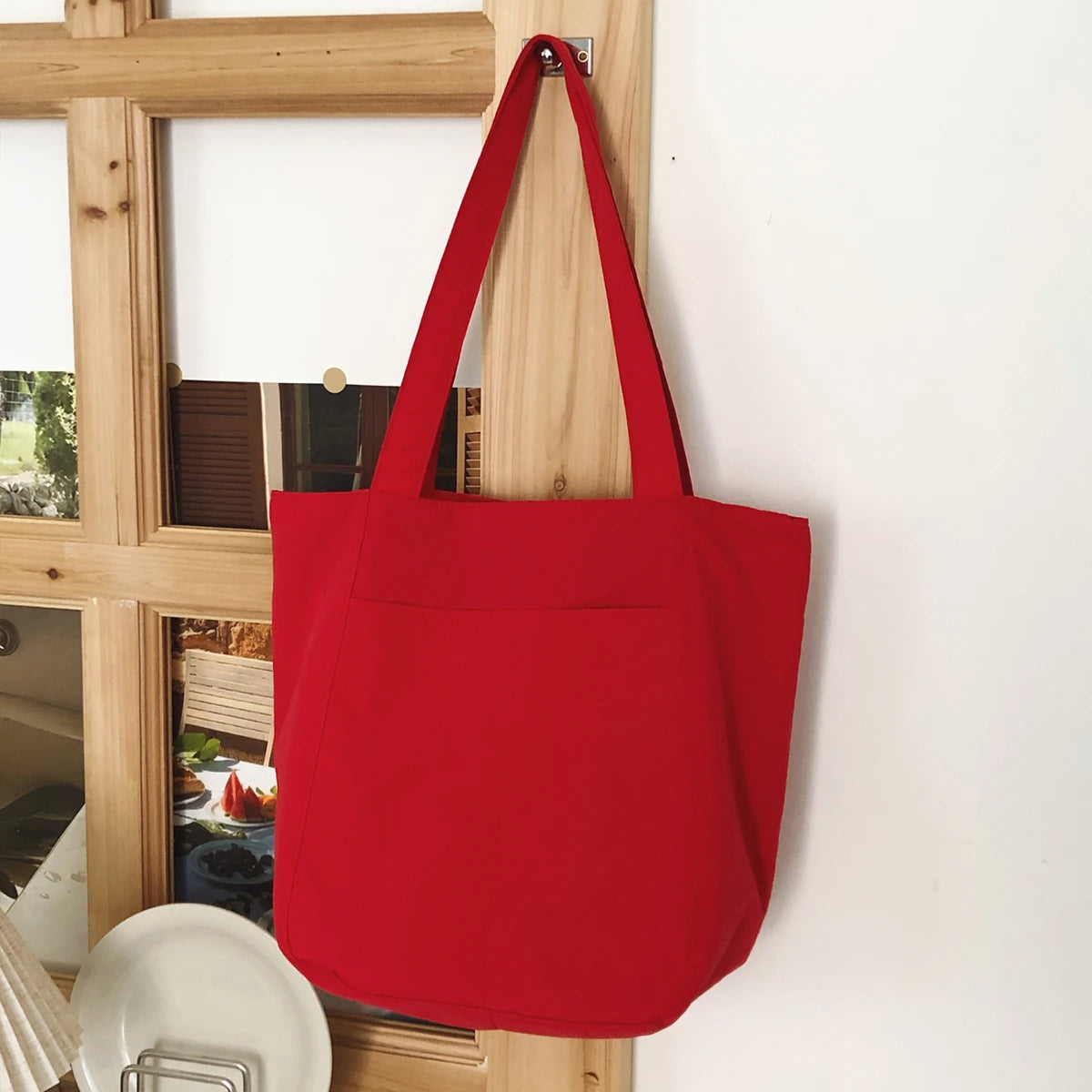 Large-Capacity Bag for Women, New Solid Color Canvas Bag, Suitable for College Students, Commuting, Shoulder Tote Bag, Handbag for Shopping, Hiking, Camping, and Travel