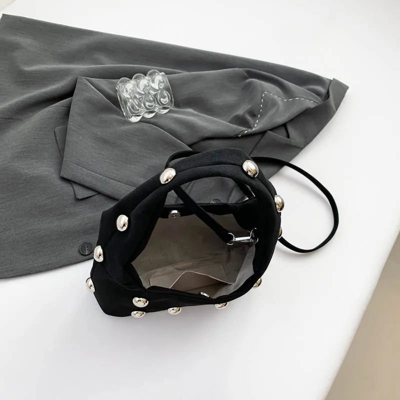 Luxury Purple Handbag For Women Luxury Studded Beading Handbags Wine Red Purse Solid Color Suede Leather Shoulder Crossbody Bags