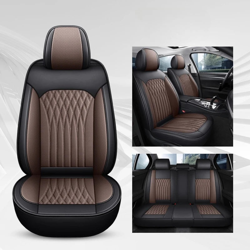Full Set Car Seat Covers  Full-Wrap Design, Breathable Perforated PU Leather, Universal Fit for Most Sedans, Trucks & SUVs