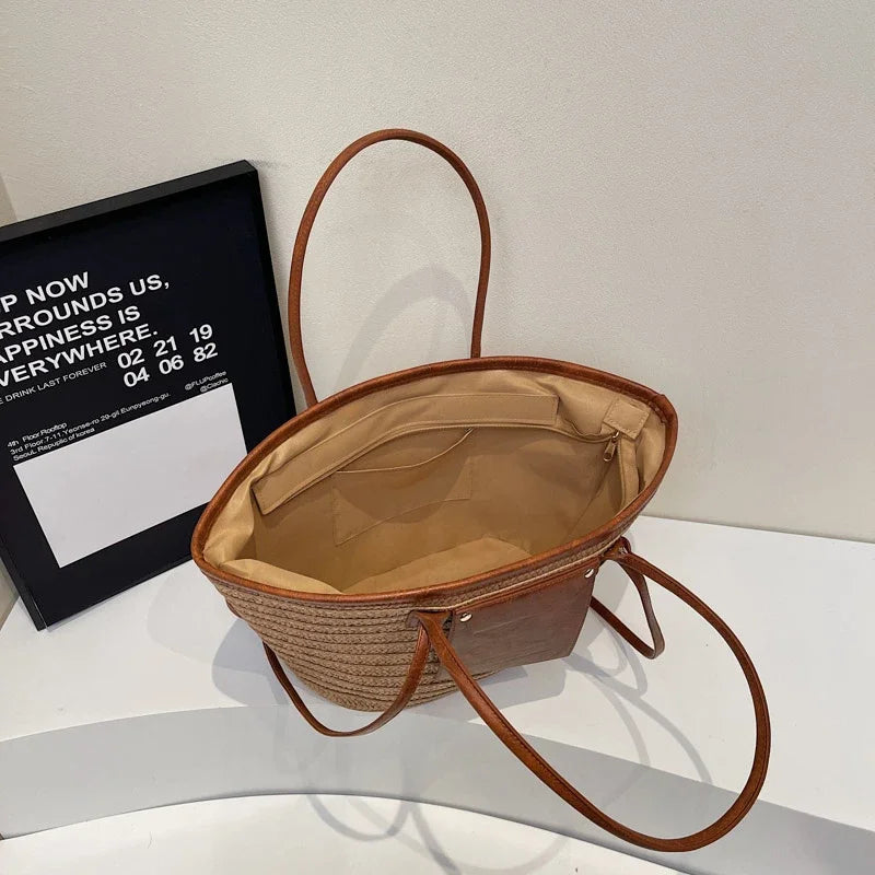 Luxury Designer Straw Beach Bag Large Capacity Beach Shoulder Bag For Women Summer Raffia Handbag Shopper Basket Tote Travel Bag