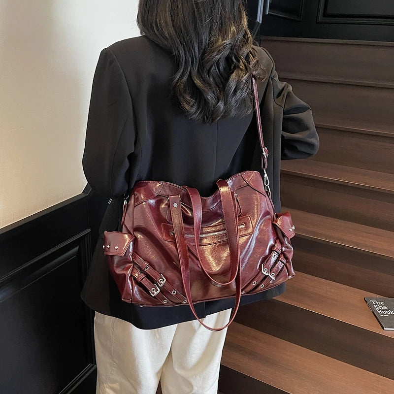 LEFTSIDE Big Solid Color PU Leather Shoulder Bags for Women Female 2025 Trend Luxury High Capacity Crossbody Handbags and Purses