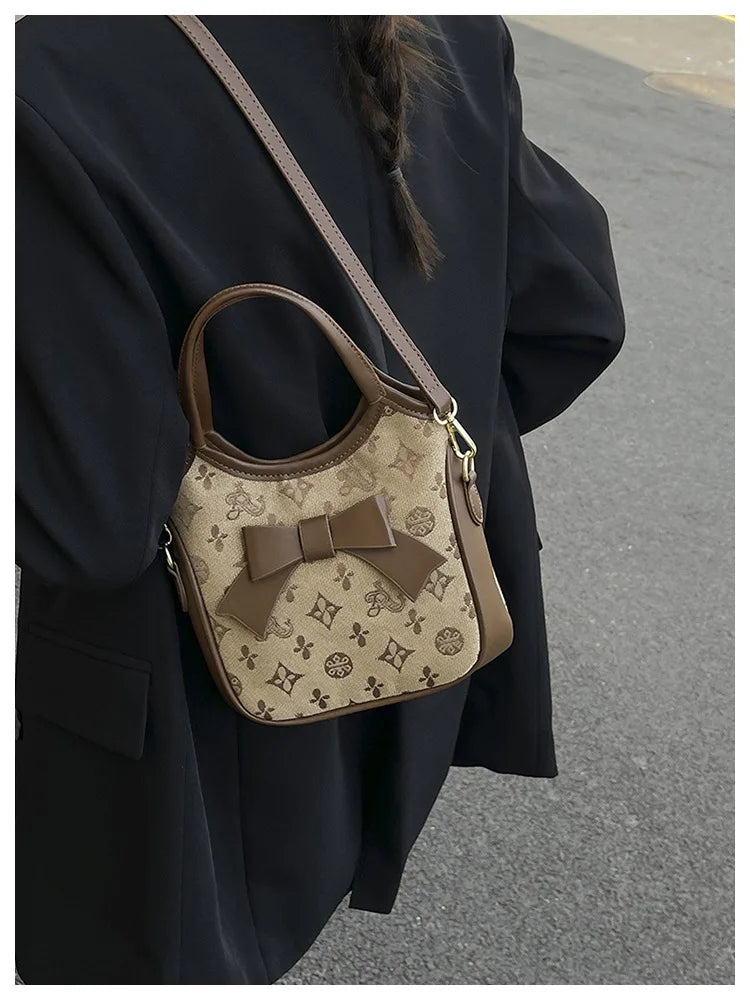 PU Hand-held Bow Bucket Bag Trendy Fashion Shoulder Bag Simple Versatile Women's Bag Commuter