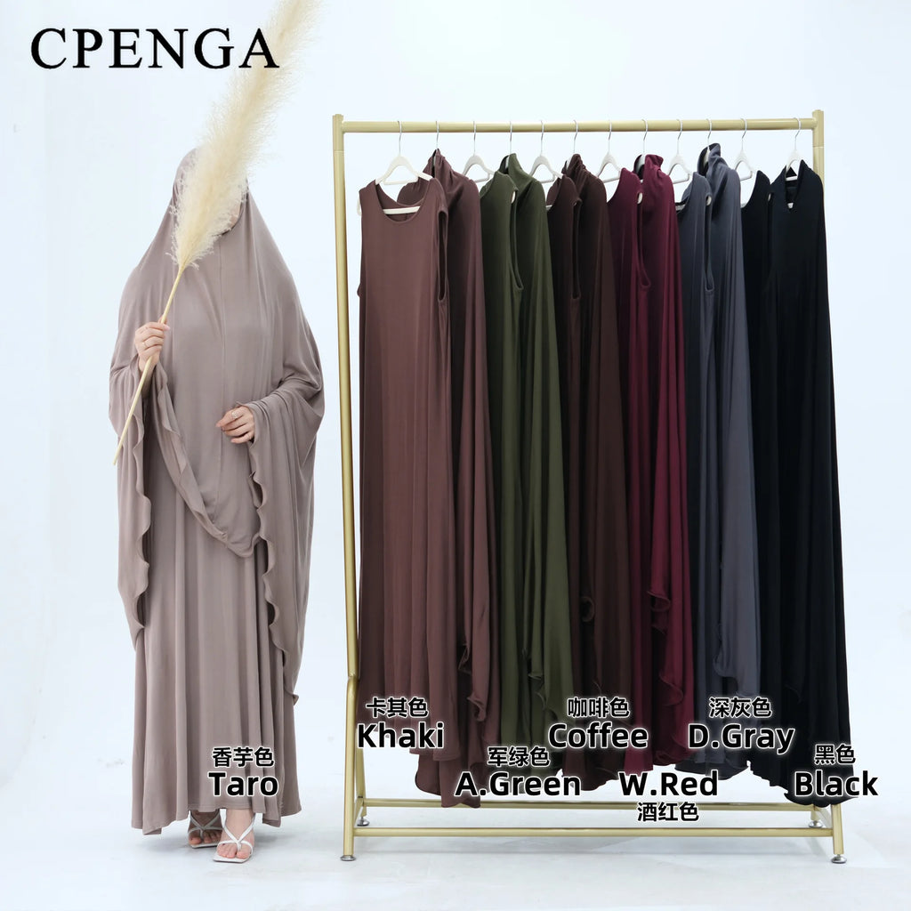 Two Piece Arabic Muslim Women Set Elegant Dubai Hijab Abaya Eid Middle East Prayer Clothes Islamic Khimar Outfit Moroccam Kaftan