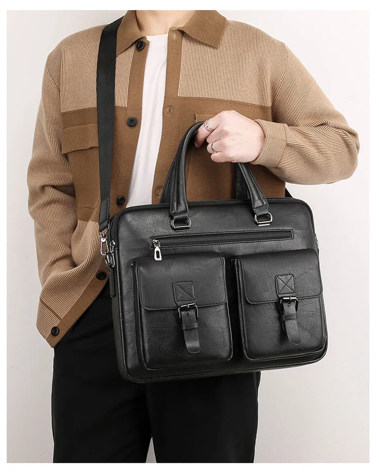 Luxury Brand Man Business Briefcase Bag PU Leather Messenger Shoulder Bag Men Office Lunch Bags For Laptop A4 File Male Handbags