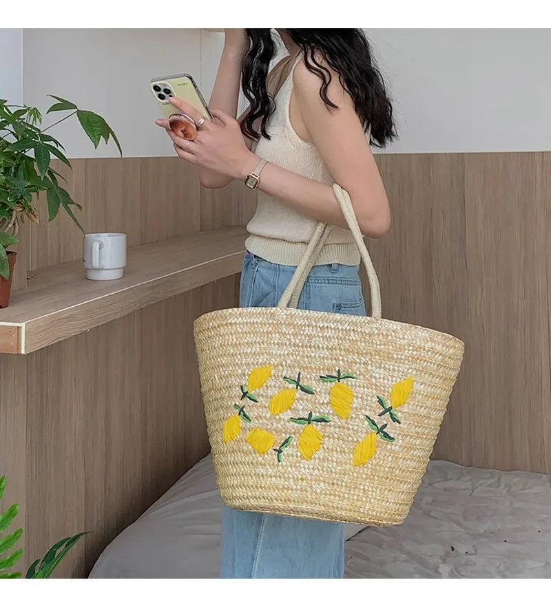 Handmade Straw women Handbags Summer Tote Large capacity Embroidery Vacation Beach bag Female Shoulder Bag bolsa feminina