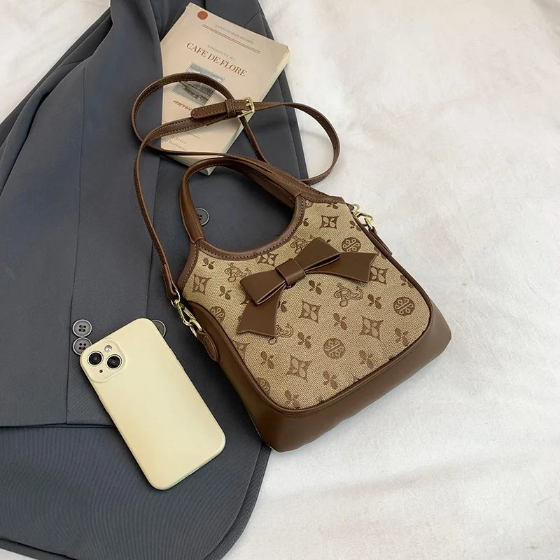 PU Hand-held Bow Bucket Bag Trendy Fashion Shoulder Bag Simple Versatile Women's Bag Commuter