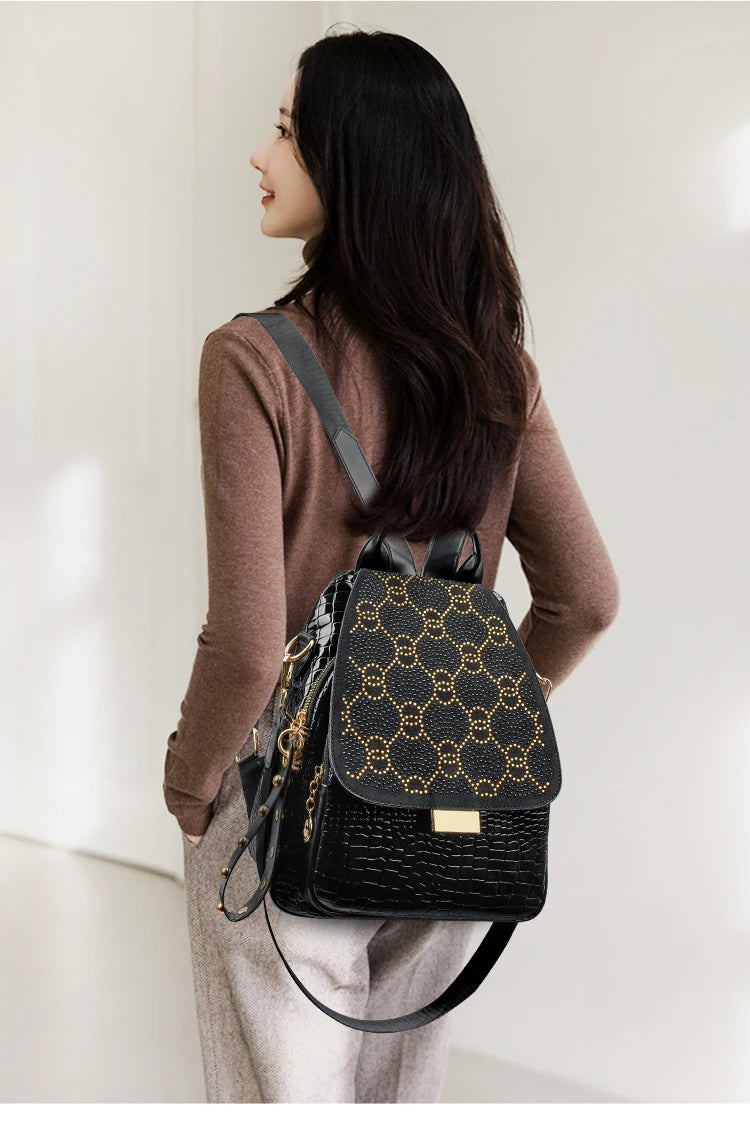 Luxury Oil Wax Leather Backpack for Women, Large Capacity Fashion Shoulder Bag, Stylish Casual Travel Daypack, Durable &Rucksack