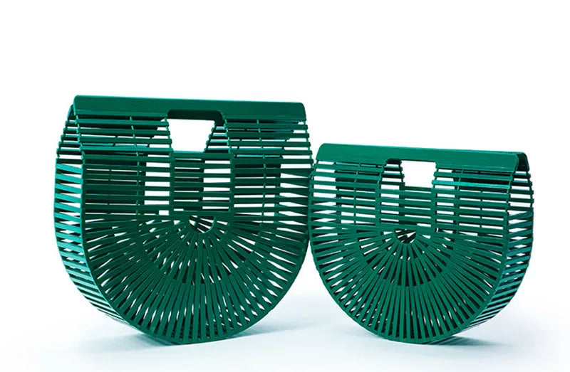 Fashion Straw Bag Bamboo Semi-circular Handbags High quality Hand woven Women Bags Bohemia Summer Ladies Beach Bag Bamboo Bags