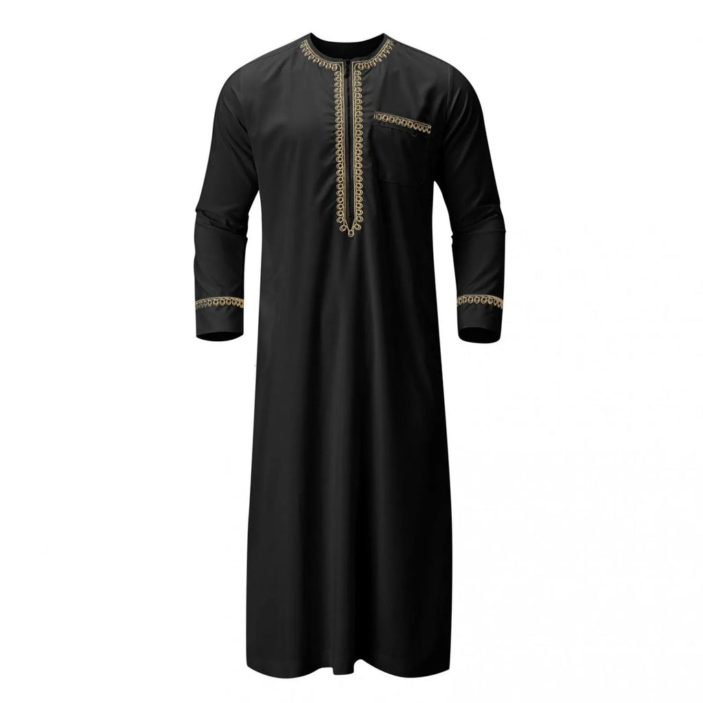 Traditional Muslim Clothing Men's Muslim Shirt robe embroidery Islamic Royalty Dubai Robe O-Neck Long Sleeve Retro Loose Abaya