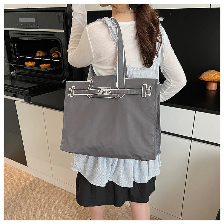 Funny Design Large Capacity Tote Bags 2025 New Casual Lightweight Nylon Shoulder Bag Versatile Canvas Bag Women Shopping Handbag