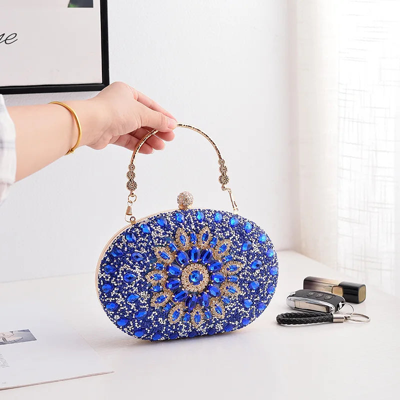 Gold Round Bag Luxury Brand Rhinestone Clutch Bags for Women 2024 Crystals Party Purses Diamond Designer Crossbody Handbags