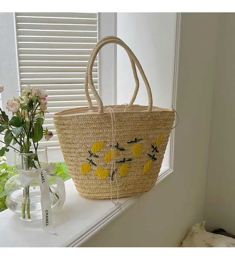 Handmade Straw women Handbags Summer Tote Large capacity Embroidery Vacation Beach bag Female Shoulder Bag bolsa feminina