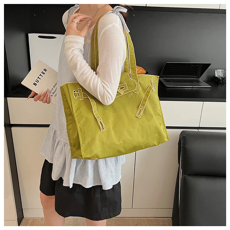 Funny Design Large Capacity Tote Bags 2025 New Casual Lightweight Nylon Shoulder Bag Versatile Canvas Bag Women Shopping Handbag