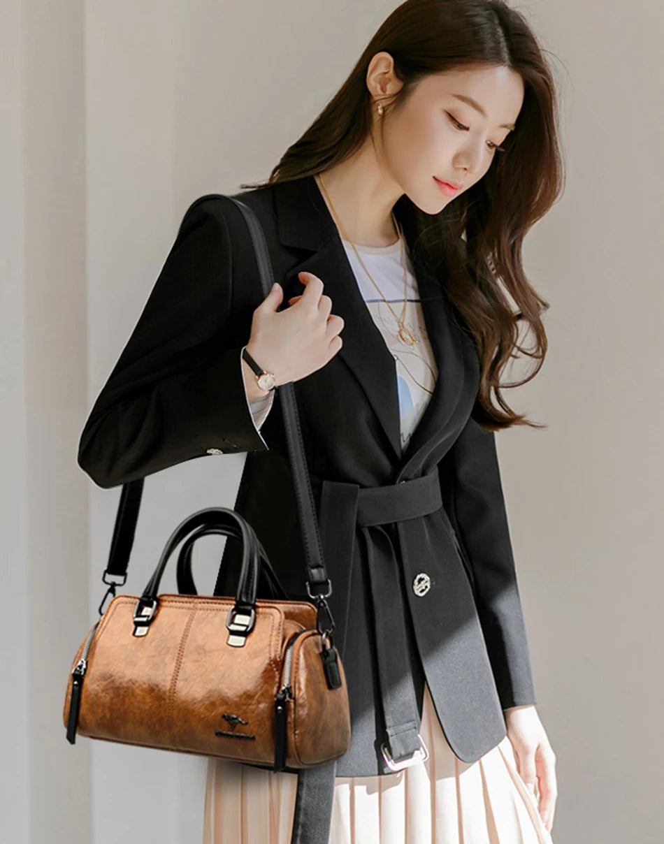 Luxury Designer Handbag Brand Shoulder Bag 3 Layers Large Capacity Casual Tote Bag High Quality Soft Leather Bags Female Handbag