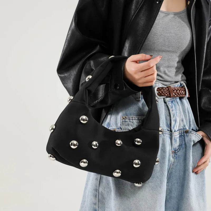 Luxury Purple Handbag For Women Luxury Studded Beading Handbags Wine Red Purse Solid Color Suede Leather Shoulder Crossbody Bags