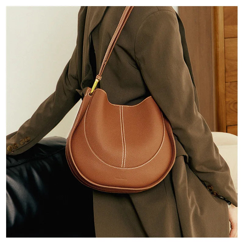 Head Layer Cowhide Crossbody Bags Niche Light Luxury Women's Bags Shoulder Saddle Bags Leather Bags Women's Soft Hundred