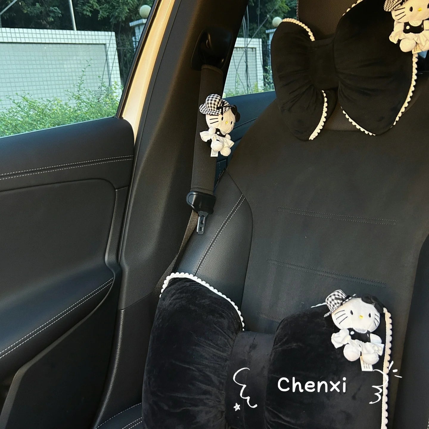 Black Hello Kitty Car Headrest Neck Protection Pillow Seat Belt Cover Universal Interior Waist Pillow Car Cushion