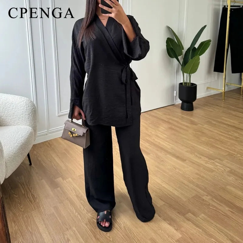 2 Piece Dubai Muslim Women Clothing Elegant Middle East Modest Top and Pants Sets 2024 Islamic Turkish Clothes Solid Outfits