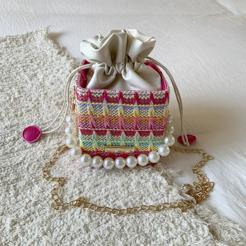 Trendy Chain Strap Women's Crossbody Bag Fashionable Drawstring Shoulder Bag Stylish Small Square Handbag Casual New Model