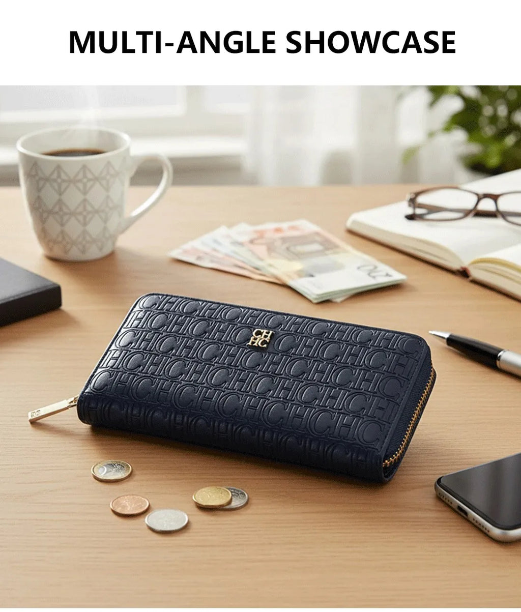 CH Women's Solid Colour Long Wallet Niche Design Fashion Simple Large Capacity Bag Luxury Temperament Vintage Classic Wallet