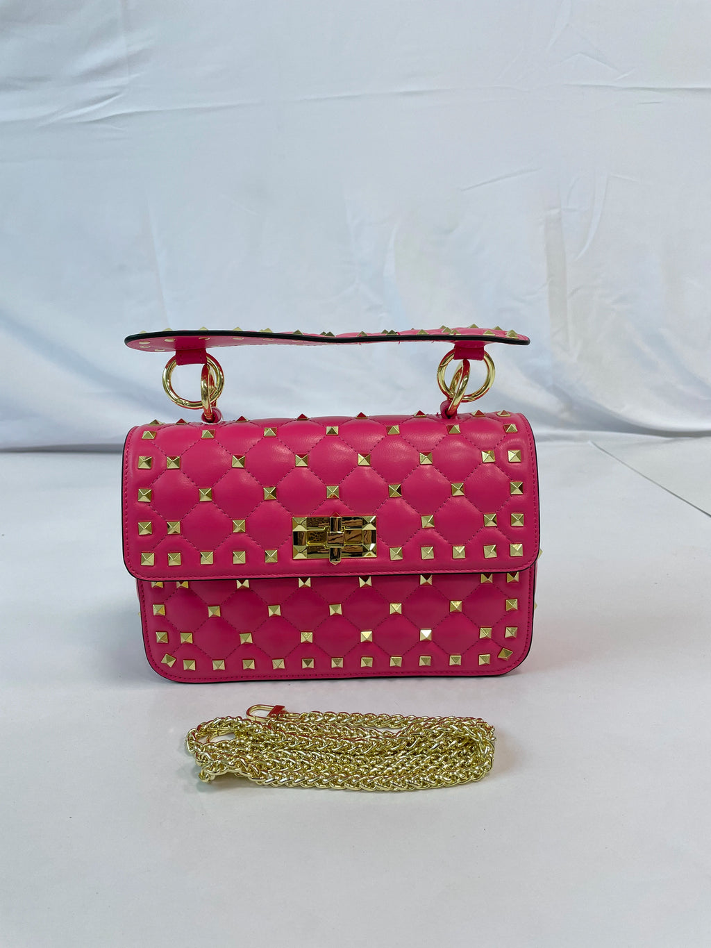 Handbags for Women Sheepskin Leather Rivet Chain Bag Designer Shoulder Bags Luxury Woman Messenger-package Rose Red