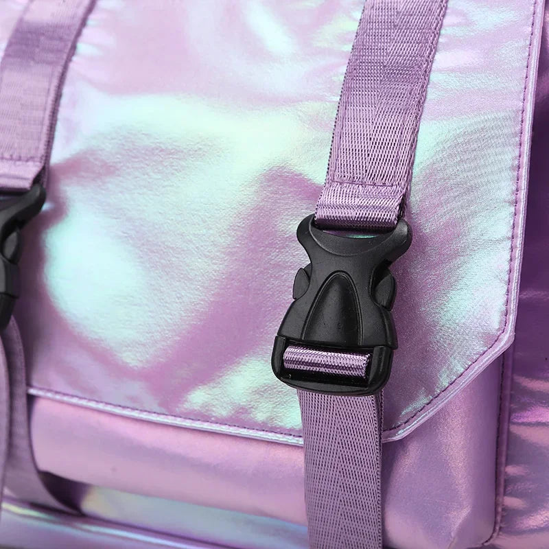 Holographic Glamour Duffel Bag - Spacious,Stylish Shoulder Tote with Shoe Compartment for Effortless Weekend Escapes -
