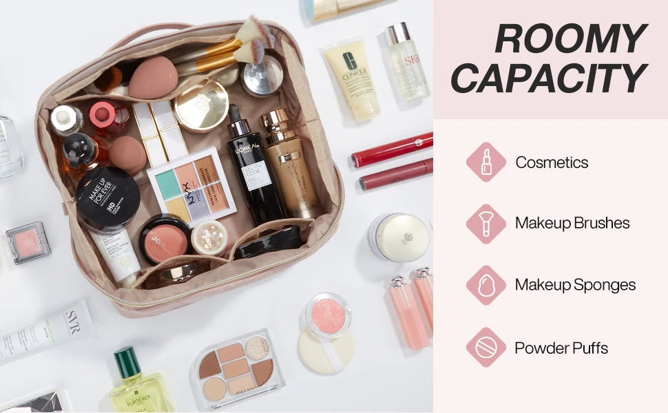BAGSMART Women's Cosmetic Bag Large Capacity Storage Waterproof Makeup Bags Wide-open Cosmetic Pouch travel essentials