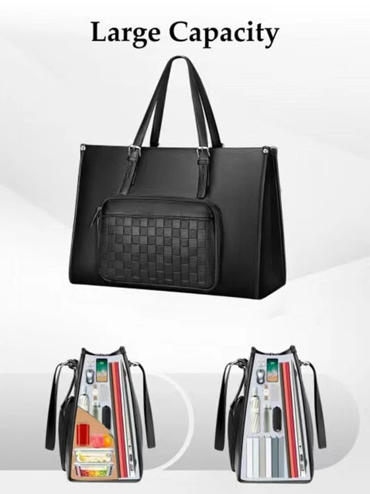 15.6" Laptop Bag with Insulated Lunch Compartment - PU Leather Briefcase for Work, School & Travel (Waterproof, Multi-Pocket)