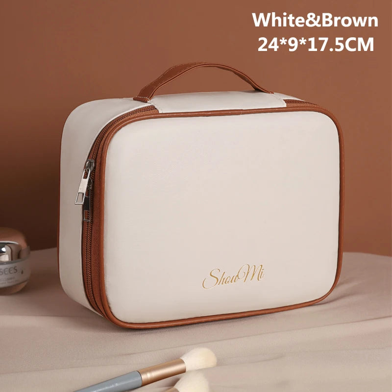 Luxury PU Large Capacity Women Tote Makeup Bag Portable Travel Organizer Tolietry Cosmetic Storage Bag Ladies Double Layer Pouch