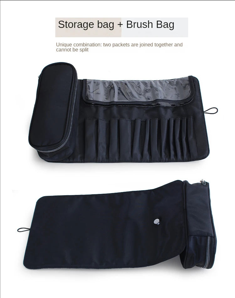 Makeup Bag Women's Cosmetic Brush Bag Travel Organizer Makeup Brushes Fold Tools Rolling Bags Waterproof Nylon Makeup Case
