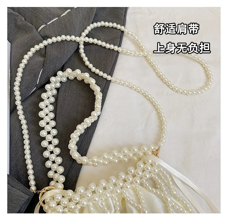 Sweet Girls Fashionable Handmade Pearl Beaded Bag French Style Hollow Out Evening Bag Elegant Single Shoulder Bag Sac A Main