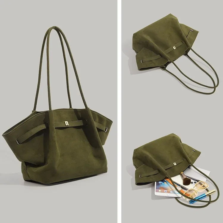 Retro Green Handbag Shoulder Bag Versatile Tote Bag Underarm Design Autumn Winter New Style Soft Polyester Fiber Neutral Minimal