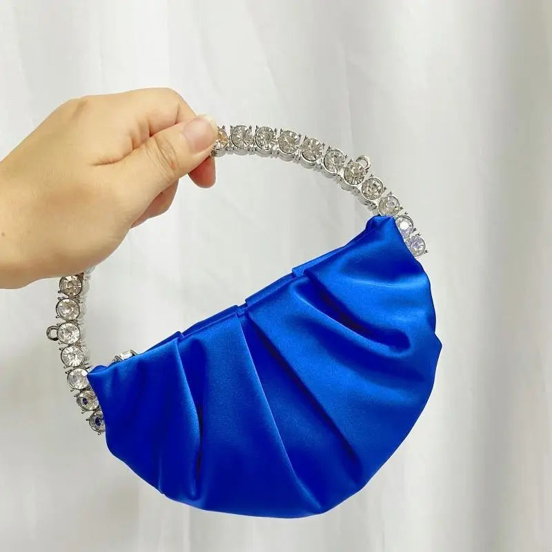 63HC Stylish Women Handbag Evening Party Bridal Clutch Bag with for Rhinestone Circular Handle Girls Prom Wedding Wallet Purs