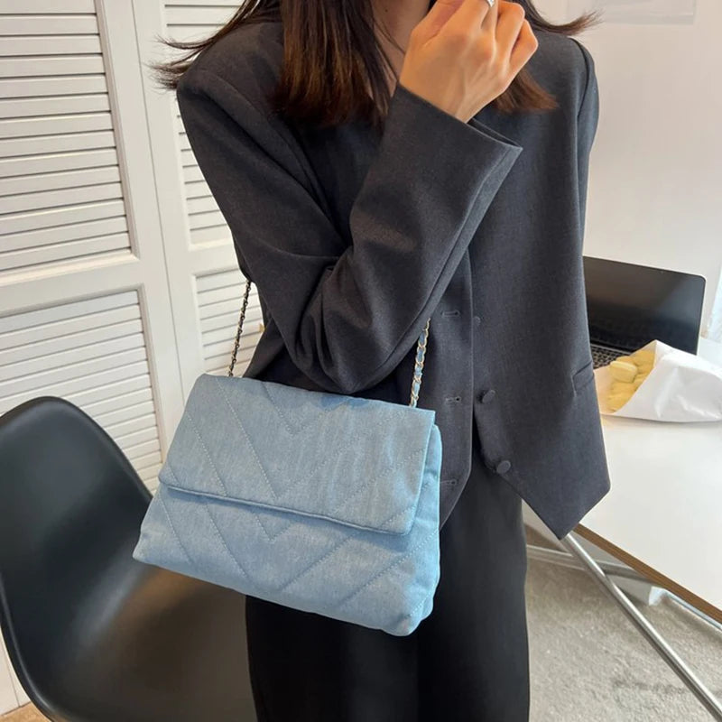 Fashion Summer Jeans Denim Bags Shoulder Crossbody Bag Women Canvas Girl Chain Handbag Luxury Designer Quilted Tote Bags