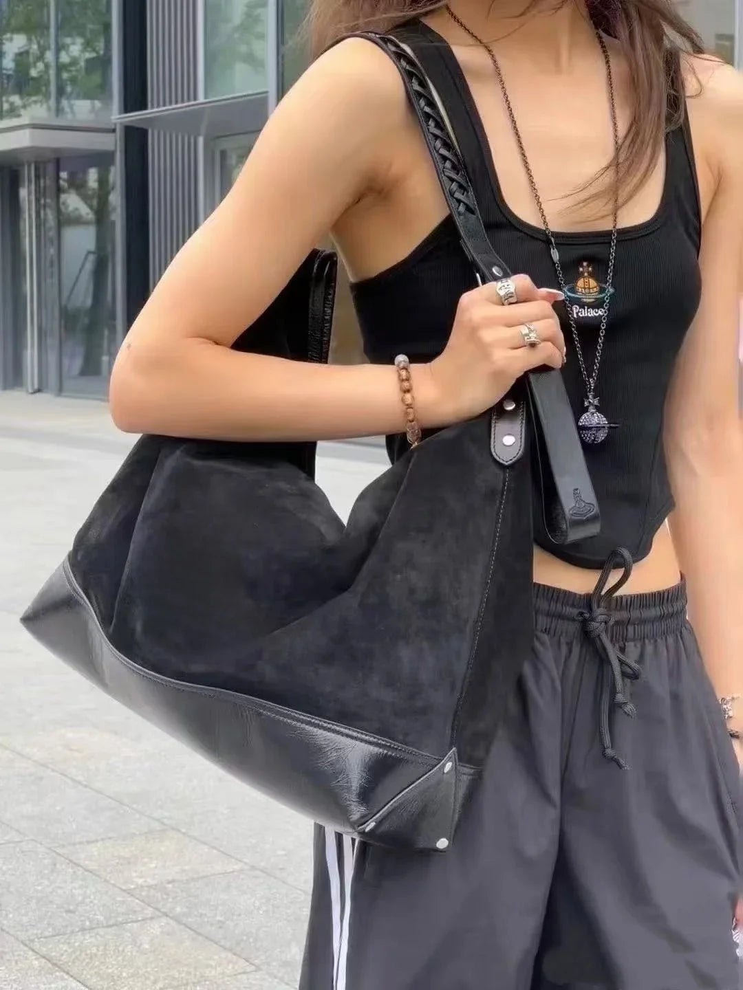 Large Capaci Suede Hobo Bag Women's Casual Commuter Tote Bag Trendy Single oulder Bag GP Famous Star  Hobo Bag