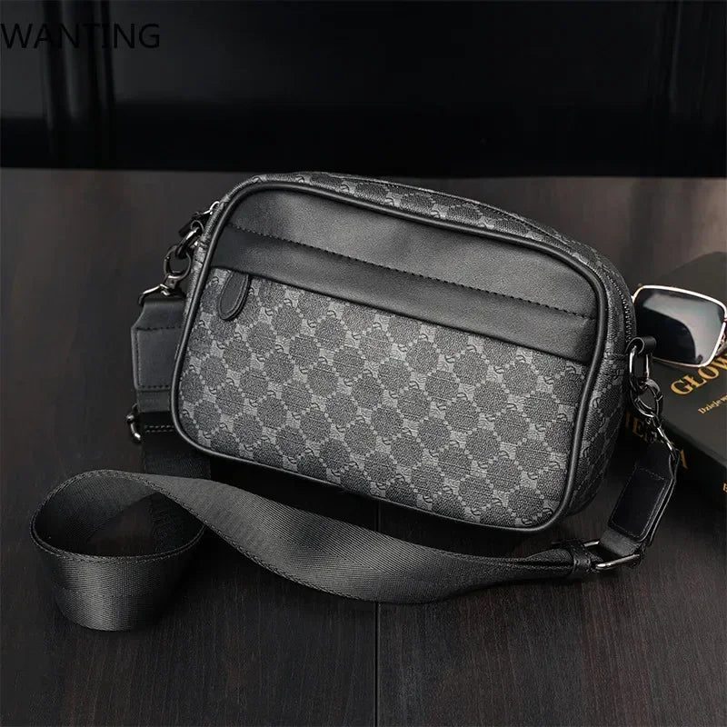 Luxury Leather Crossbody Bags Men Fashion Design Plaid Men Shoulder Bag Business Messenger Bag Mens Handbag Satchels Tote Purse