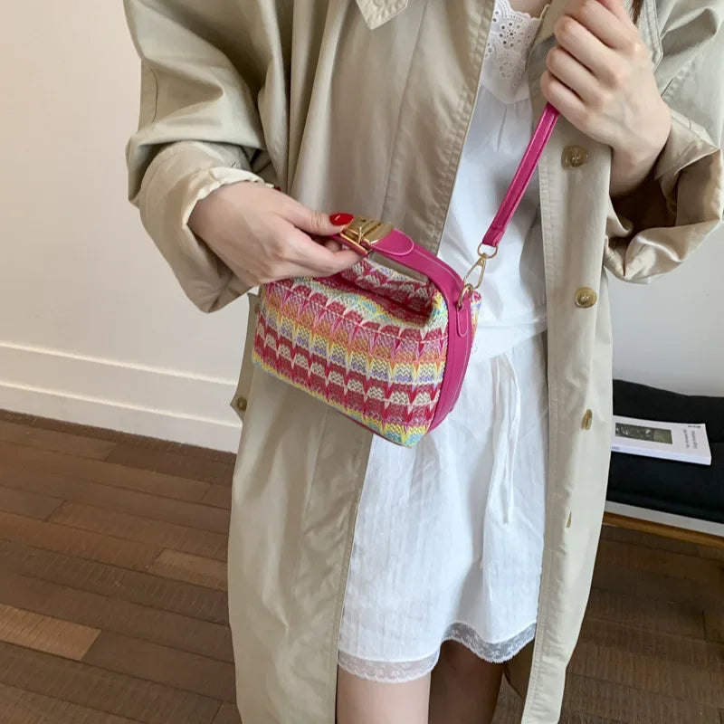 Fresh Style Small Square Bag Summer New Fashion Shoulder Crossbody Handbag Soft Polyester Fiber Internal Structure Hip Hop