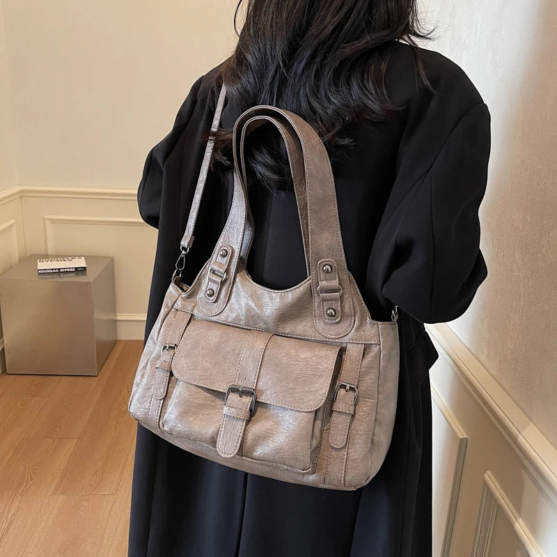 Women Tote Bag Fashion Underarm Pouch Large Capacity Soft Pu Leather Shoulder Bag Retro Crossbody Bag Casual Portable BucketBags