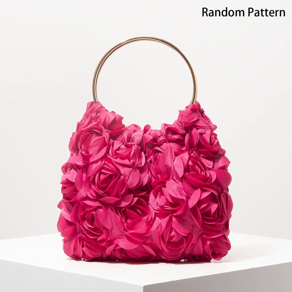 Luxury Rose Flower Tote Bags for Ladies， Prom Dresses for Women， Bag for Women Elegant， Wedding Items， Party Bag（Random Pattern）