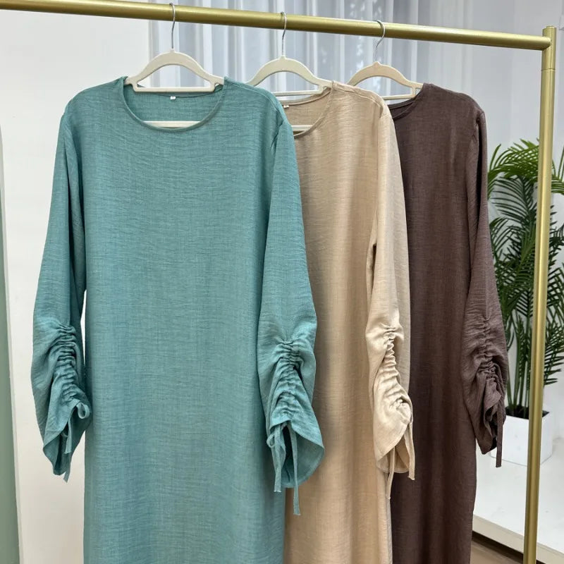 2024 Saudi Arabia Muslim Women Modest Dress Eid Dubai Plain Abaya Islamic Holiday Party Solid Turkey Lace-up Cuffs Long Clothes