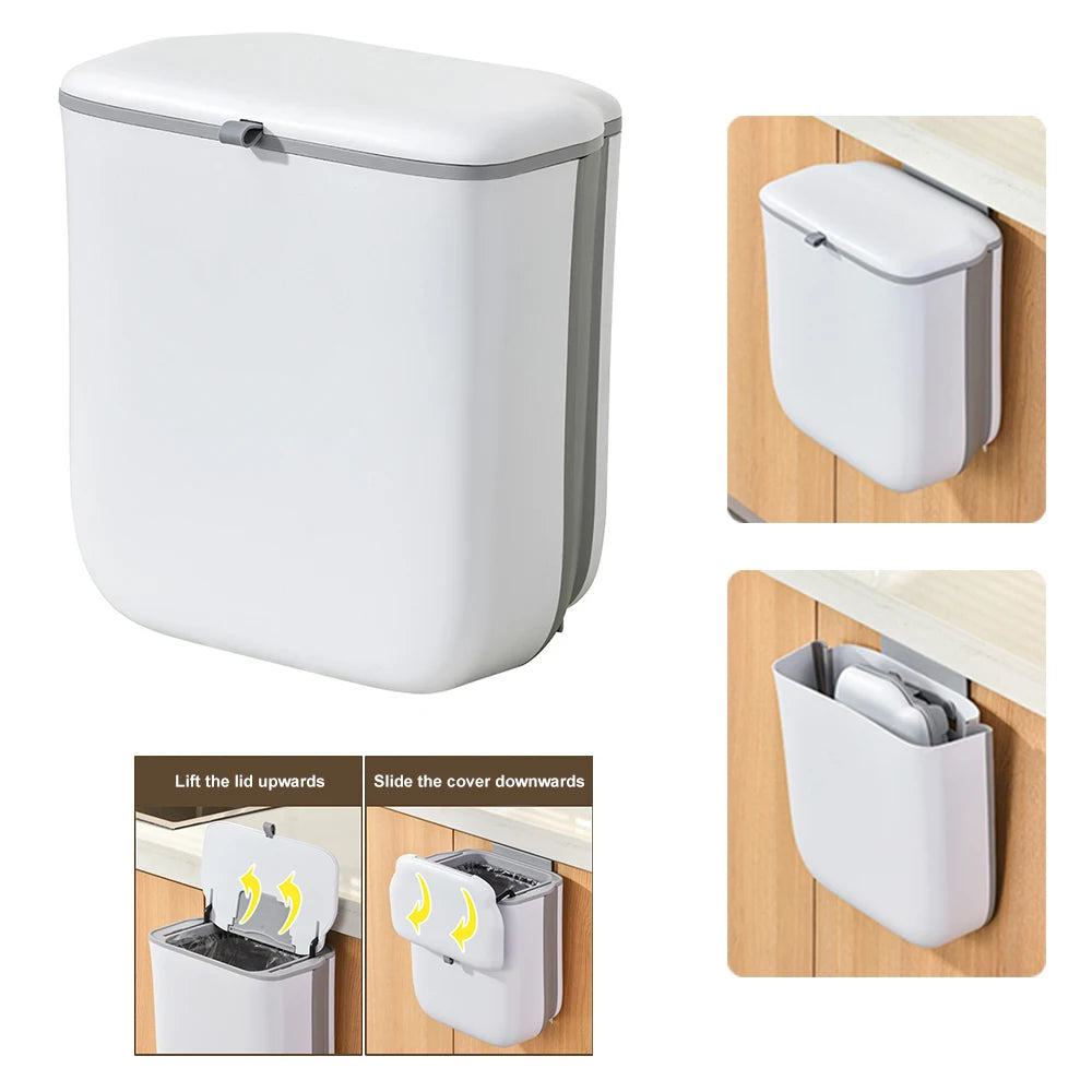 1PC 9L Collapsible Trash Can Trash Bin With Sliding Lid For RV Camping Boats Caravan Motorhome Car Trash Can RV Accessories
