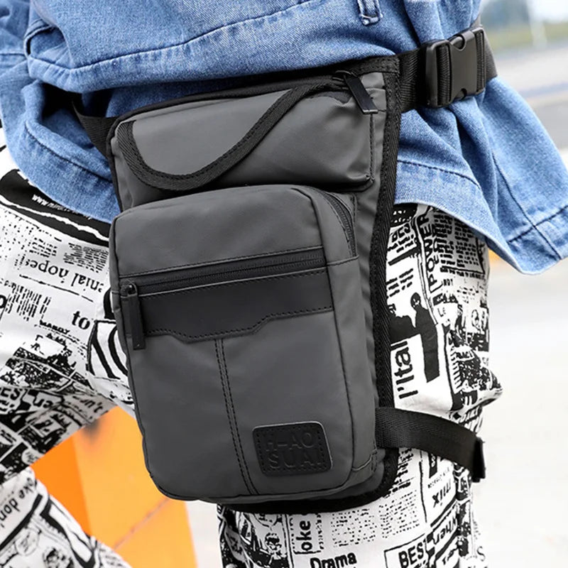 New Nylon Men Drop Leg Bag Fanny Pack Motorcycle Riding Casual Shoulder Cross Body Thigh Male Hip Belt Waist Bags Cafe Racer