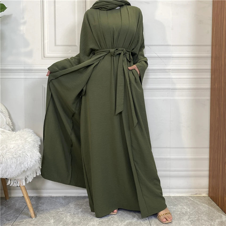 Abaya Women Muslim Long Dresses African Open Kaftan Dubai Turkey 2 Piece Set Luxury Islam Morocco Clothing Caftan Fashion Modest