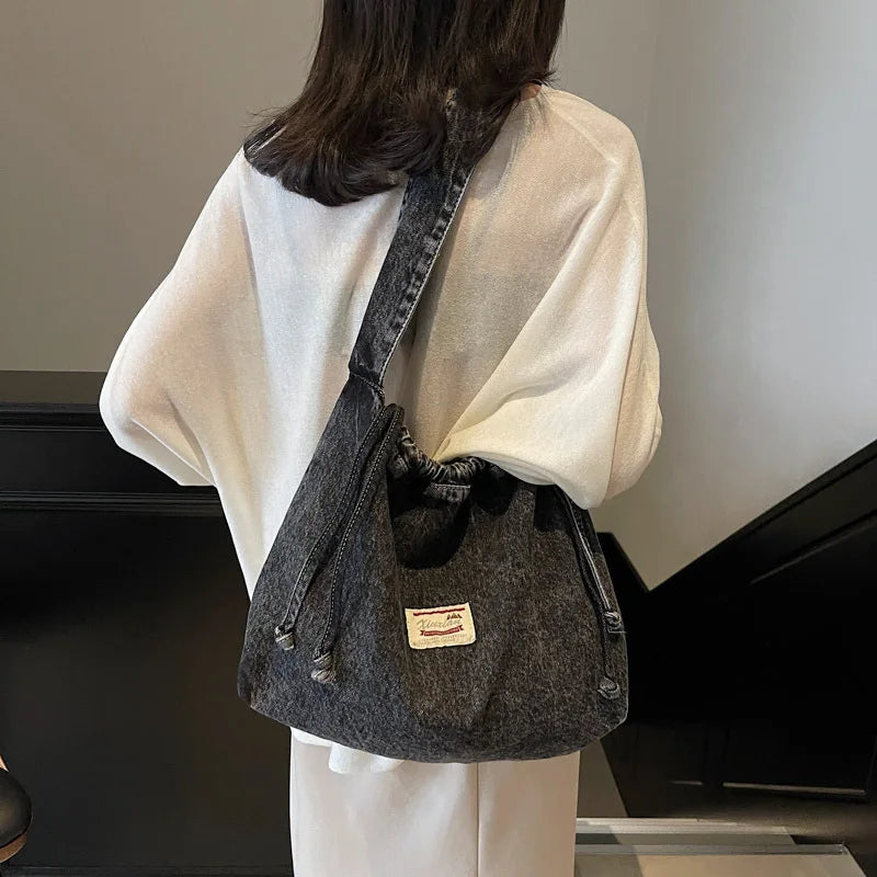 New denim dumpling bag, women's crossbody bag, simple and versatile small shoulder bag for class commuting